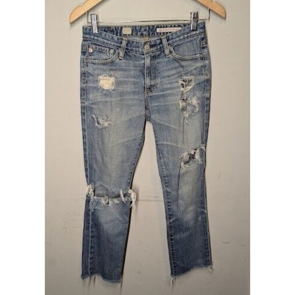 AG Adriano Goldschmied Jeans Women 26 R Premiere Skinny Straight Blue Raw Hem - Picture 1 of 5